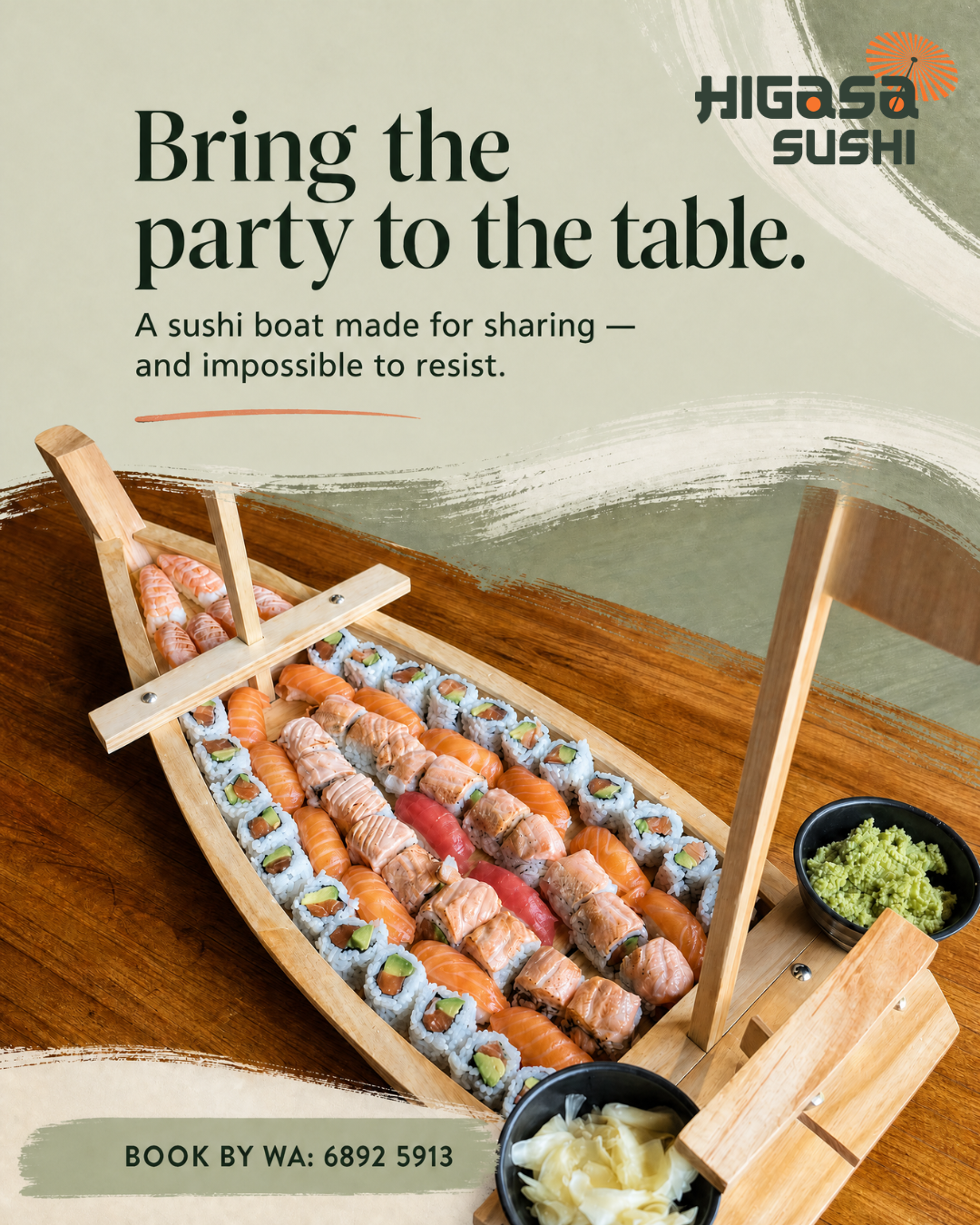 Elevate your next party with a beautiful Higasa Sushi Boat.